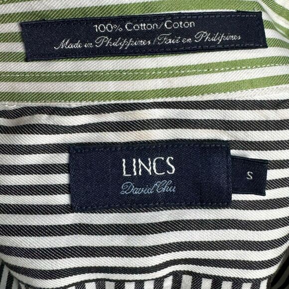 LINCS David Chu Mens Green Stripped Flip Cuff Sm Button Down Long Sleeve Shirt - Picture 3 of 5